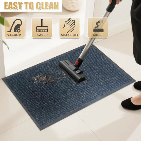 Indoor Outdoor Doormat 2x3 Foot Heavy Duty Durable Built To Last Welcome Mat With All Weather Waterproof Backing Non Slip shown being vacuumed