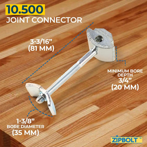Heavy Duty Joint Connectors For Countertops And Butcher Blocks 5 Pack With T30 Torx Bit showing a zinc plated joint connector measuring 3-3/16 in.