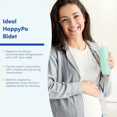 Pregnant woman holding Portable Bidet On The Go 300ml Peri Bottle For Moms And Women Travel Ready Easy Bidet Version 2 For Postpartum Care