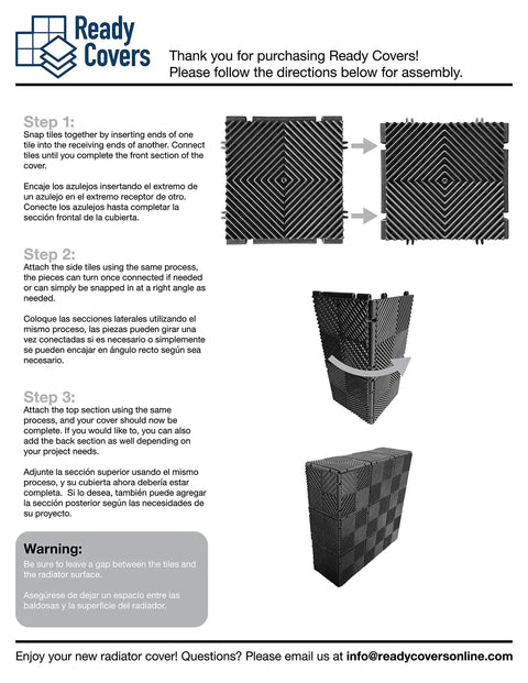 Vented Interlocking Radiator Cover Kit for Home and Office Easy Snap Connection Heat Resistant Decorative Tiles That Fit Any Shape Size or Style 7.5x7.5 Inch Tiles for Right Angles or Straight Runs Charcoal