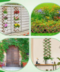 Expandable Wood Wall Trellis for Climbing Plants Outdoor 2-Pack Adjustable Lattice Panels installed in garden settings with plants.