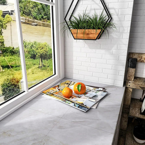 Grey Marble Peel And Stick Floor Tiles 32 Pack 12x12 Inches Waterproof Self Adhesive Vinyl Flooring For Bathroom Kitchen Bedroom Laundry Room Basement Easy Removable Durable Tiles on windowsill with decor