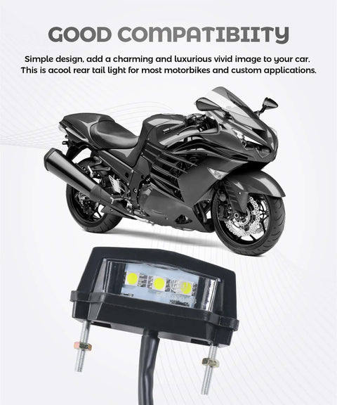 Bright LED Motorcycle License Plate Light Upgrade for Universal Motorbike Waterproof Rear Brake Tail Lamp Assembly with bike background