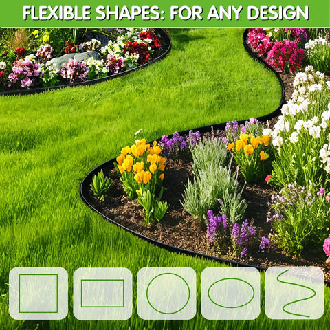 No Dig Garden Edging Kit 2 Inch Tall 20 Foot Border With 20 Stakes Plastic Lawn Edging For Flower Beds, curved design