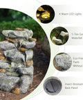 Solar Water Fountain Outdoor Garden 19.3 Inch Cascading Stone Design Five Tier Rock Feature Waterfalls With LED Lights