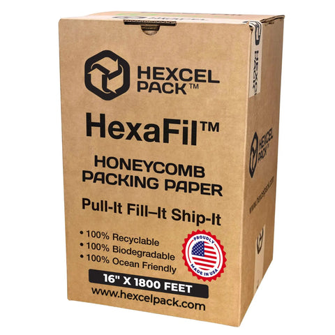 HexaFil Honeycomb Packing Paper For Moving And Shipping Eco Friendly Filler That Provides Cushioned Packing Material For Fragile Items In A Simple Self Dispenser Box Natural 16 Feet By 1800 Feet box front view