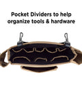 Top view of Pro Tool Belt With Comfort Rig Tan and Black, Heavy Duty Polyester, displaying internal pocket dividers.