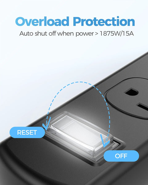 Close-up of Tough As Nails Outdoor Power Strip Weatherproof With Three Wide Outlets And Six Foot Heavy Duty Extension Cord IPX6 Waterproof
