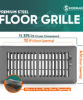 4x10 Storm Gray Floor Register Vent Cover, Heavy Duty Metal Floor Vent For Home HVAC, easy fit with built-in damper