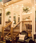 50Ft Outdoor String Lights With 48 Dimmable G40 LED Bulbs Shatterproof UL Listed Waterproof Globe Lights illuminating a patio.