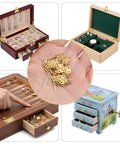Gold Copper Mini Hinges For Crafts Pack Of 500 With Matching Screws in various jewelry box settings