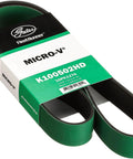 FleetRunner Micro-V Serpentine Drive Belt Built For Extreme Heat, Tough-As-Nails Heavy-Duty Flex, Crack-Resistant, green packaging.