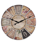 Vintage clock face with decorative numerals and floral design showing high torque quartz clock movement with long shaft and 12 inch spade hands for diy clock builds replacement mechanism for thick panels and big dials