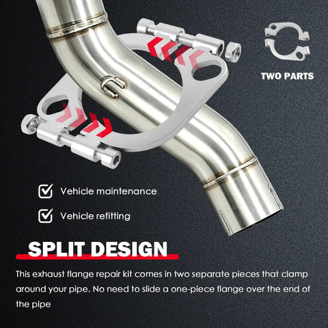 Close-up of Heavy Duty Split Exhaust Flange Repair Kit, showcasing split design for vehicle maintenance, 2-inch size.