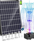 12W Solar Fountain Pump With Battery Backup And Remote RGB LED Lights Floating Solar Water Fountain With Eight Nozzles and PVC Tubing