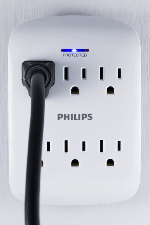 Six-Outlet Surge Protector Wall Tap, 2 Pack, 900 Joules, 3-Prong, Space Saving Design, Protection Indicator LED Light