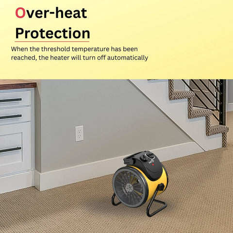 Electric Forced Air Heater With 5120 BTU EUH1500, Built-In Thermostat And Overheat Shutoff, Adjustable Stand in a room setting
