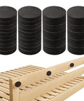 30 Pack Self Adhesive Headboard Stoppers And Bed Bumpers Crafted From Premium High Density Eva Foam, black round discs on a bed frame.
