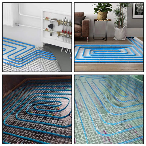 1 Inch PEX B Non Oxygen Barrier Flexible Pipe Tubing Blue for Hydronic Radiant Floor Heating EVOH Water Plumbing Applications in use