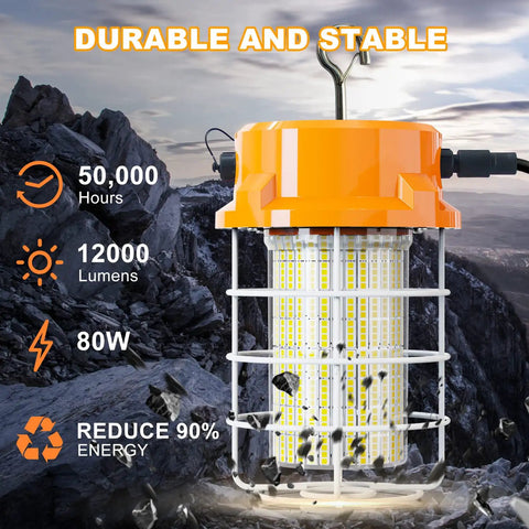 Rugged 80W LED Work Light Delivers 12000 Lumens Of 5000K Daylight IP67 Dust And Waterproof Portable With Stainless Steel Guard