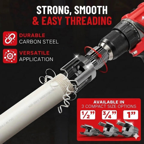 Heavy Duty PVC Pipe Threader Kit For One Half Inch And Three Quarter Inch Tubing With Dual Function Internal And External Threading