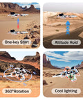 No Assembly RC Fighter Plane For Kids With Auto Hover, 360 Degree Flips, Gravity Sensing Stunt Roll in desert landscape
