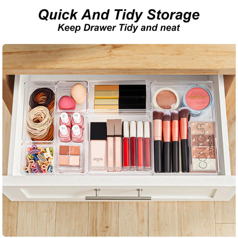 Seven Piece Drawer Organizer Set With Four Adjustable Bins For Desk And Vanity Storage Solution That Straight Up Declutters Your Entire Space Like A Champ