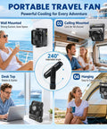 Portable travel fan in various uses including wall mounted, ceiling mounted, desk, and hanging. Ultra Slim Cruise Approved Magnetic Fan With 5000Mah Battery 4 Speed Rechargeable Ceiling Fan Featuring Bright Led Display And Secure Hook For Ships Camping And Keeping Your Space Hella Cool.