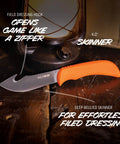 WildLite Field To Freezer 6 Piece Hunting Knife Set with gut hook caping knife and orange handle on wooden surface