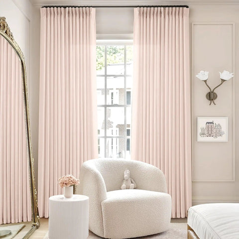 Light Pink Linen Curtains 108 Inch Long, 2 Panels, Pinch Pleat, Semi Sheer Light Filtering For Nursery Baby Girls Bedroom