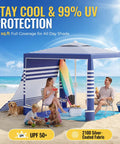 Family enjoying beach under 8 X 8 Ft Pop Up Beach Canopy Tent for 6 to 8 People with UPF 50 Plus Sun Protection and sidewall.