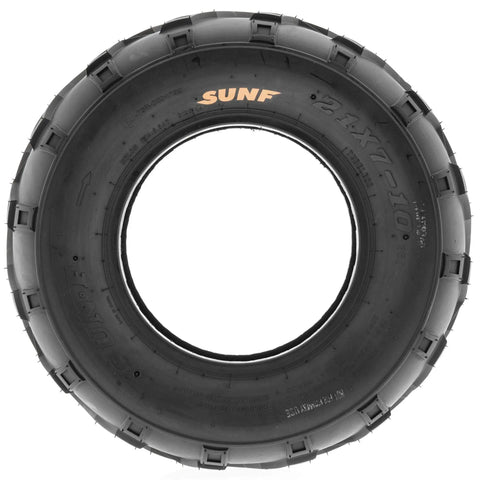 Set Of 4 All Terrain Go Kart ATV Tires 16x6-8 Front And 16x7-8 Rear 6 Ply Tubeless With V Knobby Tread For Quad UTV Golf Cart Lawn Mower Replacement - Front view showing tire structure