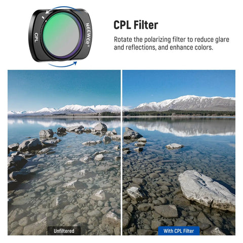 Comparison of landscape with and without CPL filter from Pro Creator ND Filter Kit With CPL For Pocket 3, Pocket 4, And Osmo Pocket Xtra Muse