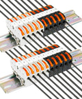 Must Have DIN Rail Terminal Blocks Kit With 20 Universal Compact Connectors 2 Connection Bars 2 Marker Strips 2 End Blocks 20 Screws And Transparent Storage Box For 28 12 AWG Wiring Do It Yourself Pro Grade Electrical Setup