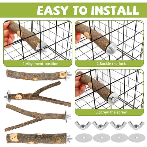 Installation steps for Straight Up Natural Wood Bird Perch Stand Set Five Piece Untreated Branches For Bird Cages.