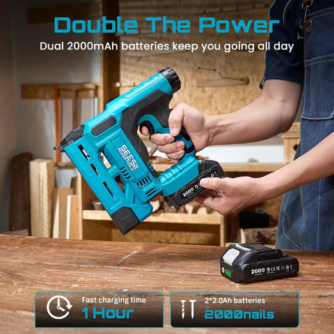 Cordless Brad Nailer and Electric Stapler Gun With 20V Rechargeable Power Tool Featuring Adjustable Depth Control and Generous Fastener Kit for Woodworking DIY Builds That Delivers No Sweat Precision On Every Project