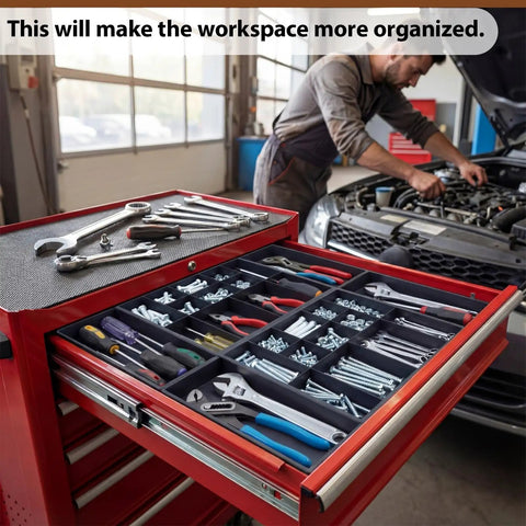 2 Pack Tool Box Organizer Tray Dividers Expandable Desk Drawer Organizer With 12 Plus 2 Compartments Fits 12 To 20.5 Inch Large Tool Chests Rolling Chest Cart Workbench Storage For Wrenches Screwdrivers Nuts And Bolts