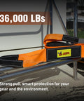 Heavy Duty Tree Saver Strap Three Point Five Inch By 8 Foot With 36000 Lbs Break Strength Beefed Up Polyester Webbing Tow Strap For Winch And Off Road Recovery Looped Ends For Truck And Jeep on metal bar
