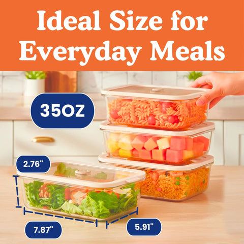 Non Toxic 35 Oz Glass Storage Containers With Lids For Plastic Free Meal Prep, Airtight Food Storage, Microwave And Freezer Safe, Borosilicate Glass