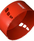 Front view of Diablo 6-inch bi-metal hole saw with variable-tooth design; red body and visible logo.