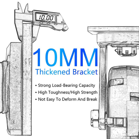 10MM thickened bracket measuring load-bearing capacity for use with Four Pack Heavy Duty Swivel Casters With Locking Brakes And Solid Rubber Wheels.