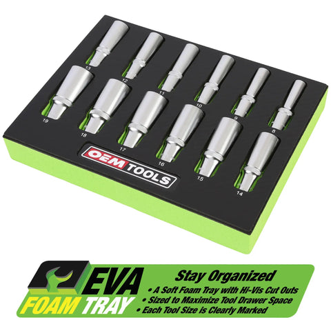 Deep Well Socket Set Three Eighths Inch Drive, Twelve-Piece Metric Socket Set 8mm To 19mm in EVA Foam Tray
