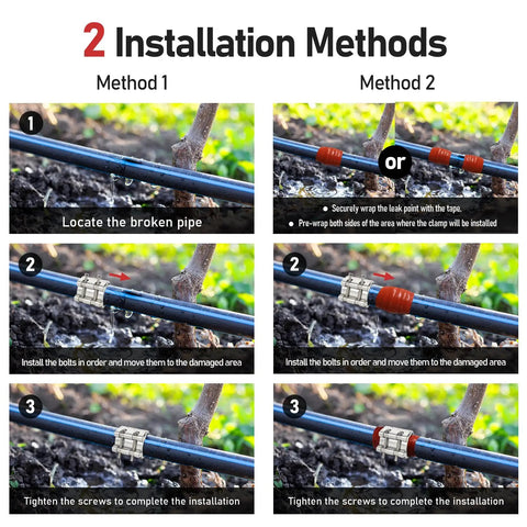 Step-by-step guide on installing Upgraded Pipe Repair Clamp With M1 Self-Adhesive Leak-Sealing Tape on broken pipes.
