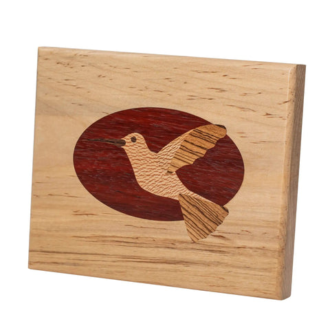 No Sweat 3 Inch Hummingbird Router Inlay Template Cut From Thick Acrylic Delivers smooth action in wooden inlay, showcasing intricate hummingbird design.