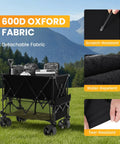 Heavy Duty Double Decker Folding Wagon With Brakes, 440 Lb Capacity, 400L Storage, foldable cart, all-terrain wheels, 600D Oxford fabric