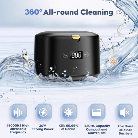 Heavy Duty Ultrasonic Retainer Cleaner Featuring 30 Watt Deep Clean Tech And Roomy Water Tank for jewelry and keys in water.