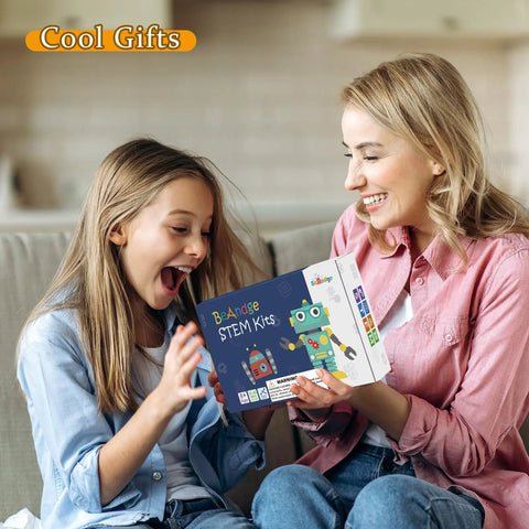 Mother and daughter with Four Pack Robot Kits For Kids Ages 8 And Up, STEM Crafts And Robotics Projects, Electronics Building Kit