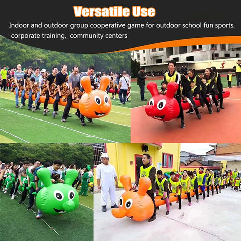 Inflatable Dragon Boat Race Toy For Outdoor Team Building And Field Day 8 Seat Lawn Multiplayer Game in use with teams racing