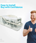 Ice Maker Replacement DA97-05422A Compatible With Samsung Refrigerators next to smiling person thumbs up.