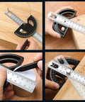 Heavy Duty 8 Inch Protractor Angle Finder Carpenter Square Adjustable Aluminum Gauge With 0 To 180 Degree Swing Arm in use for measurements.